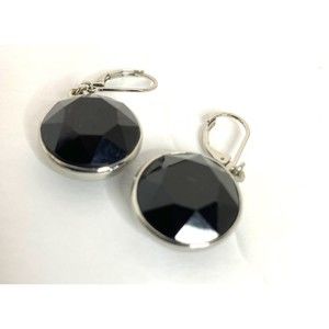 Vintage , Jet Blackwarovki Like Crystal  Element Round Leverback Earring